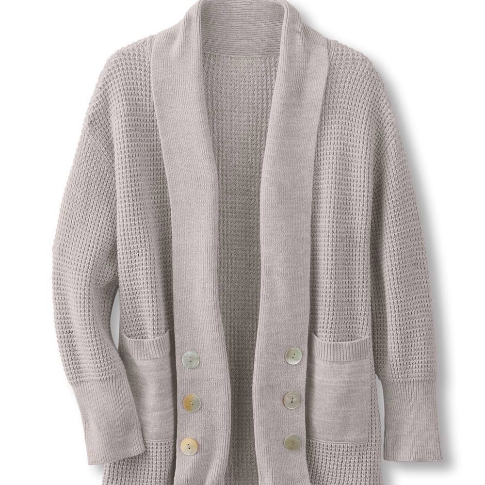Soft Surroundings Light Gray Shawl-Collar Open Cardigan